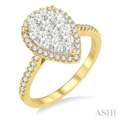 1 Ctw Pear Shape Diamond Lovebright Ring in 14K Yellow and White Gold