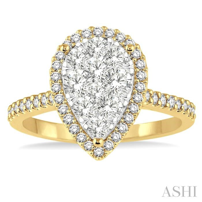 1 Ctw Pear Shape Diamond Lovebright Ring in 14K Yellow and White Gold