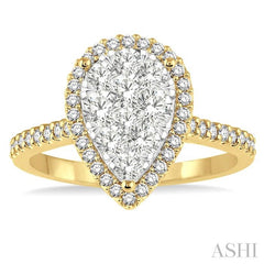 1 Ctw Pear Shape Diamond Lovebright Ring in 14K Yellow and White Gold