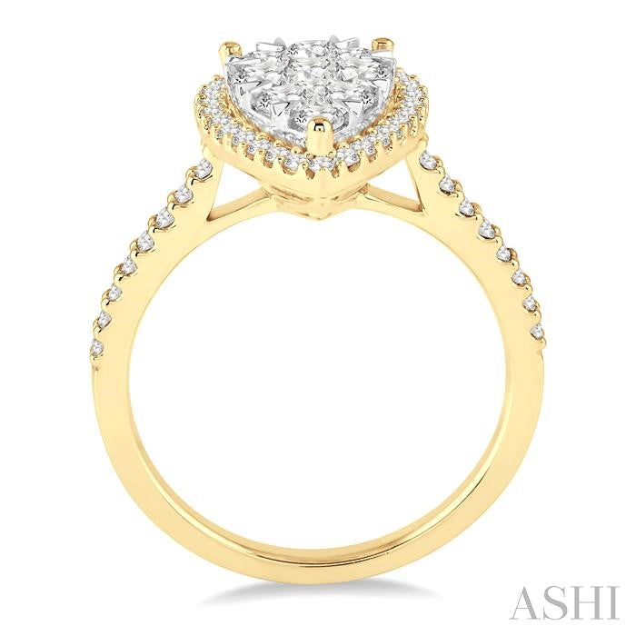 1 Ctw Pear Shape Diamond Lovebright Ring in 14K Yellow and White Gold