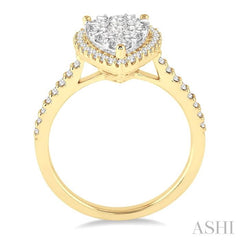 1 Ctw Pear Shape Diamond Lovebright Ring in 14K Yellow and White Gold
