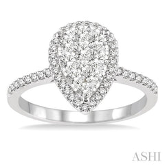 3/4 Ctw Pear Shape Diamond Lovebright Ring in 14K White Gold