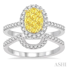1 Ctw Oval Shape Yellow and White Diamond Lovebright Wedding Set with 3/4 Ctw Engagement Ring and 1/4 Ctw Wedding Band in 14K White and Yellow Gold