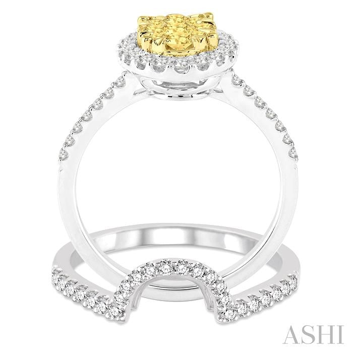 1 Ctw Oval Shape Yellow and White Diamond Lovebright Wedding Set with 3/4 Ctw Engagement Ring and 1/4 Ctw Wedding Band in 14K White and Yellow Gold