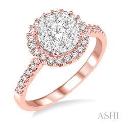 3/4 Ctw Round Shape Diamond Lovebright Ring in 14K Rose and White Gold
