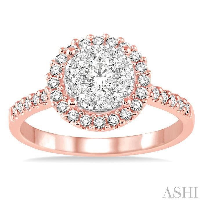 3/4 Ctw Round Shape Diamond Lovebright Ring in 14K Rose and White Gold
