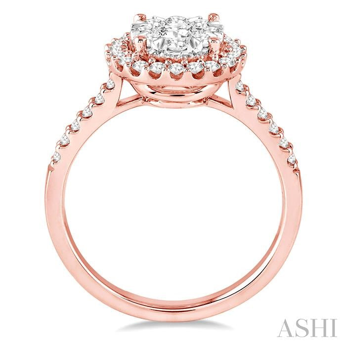 3/4 Ctw Round Shape Diamond Lovebright Ring in 14K Rose and White Gold