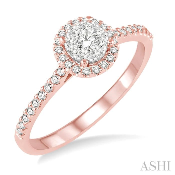 1/3 Ctw Round Shape Diamond Lovebright Ring in 14K Rose and White Gold
