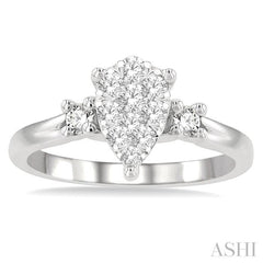 1/2 Ctw Pear Shape Lovebright Round Cut Diamond Engagement Ring in 14K White Gold