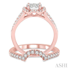 7/8 Ctw Round Cut Diamond Lovebright Flower Shape Wedding Set with 5/8 Ctw Engagement Ring and 1/4 Ctw Wedding Band in 14K Rose and White Gold