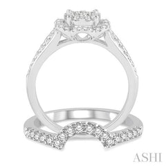 7/8 Ctw Round Cut Diamond Lovebright Flower Shape Wedding Set with 5/8 Ctw Engagement Ring and 1/4 Ctw Wedding Band in 14K White Gold