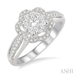 5/8 Ctw Round Cut Diamond Lovebright Flower Shape Ring in 14K White Gold