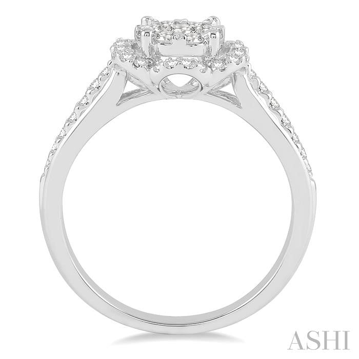 5/8 Ctw Round Cut Diamond Lovebright Flower Shape Ring in 14K White Gold