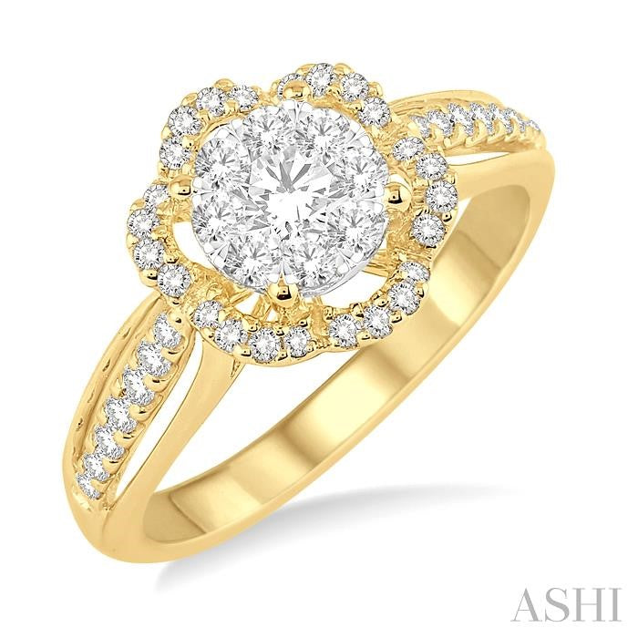 5/8 Ctw Round Cut Diamond Lovebright Ring in 14K Yellow Gold