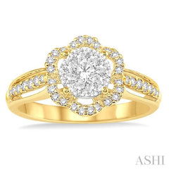 5/8 Ctw Round Cut Diamond Lovebright Ring in 14K Yellow Gold