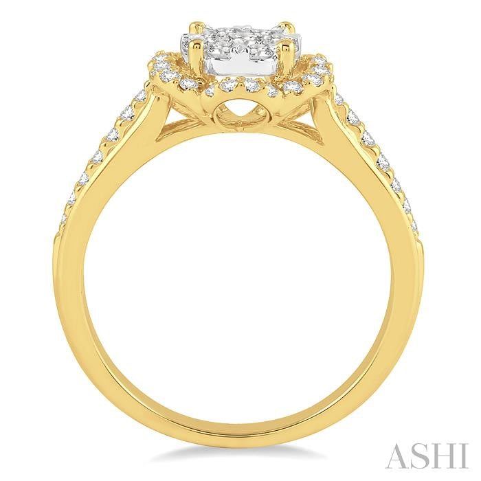 5/8 Ctw Round Cut Diamond Lovebright Ring in 14K Yellow Gold