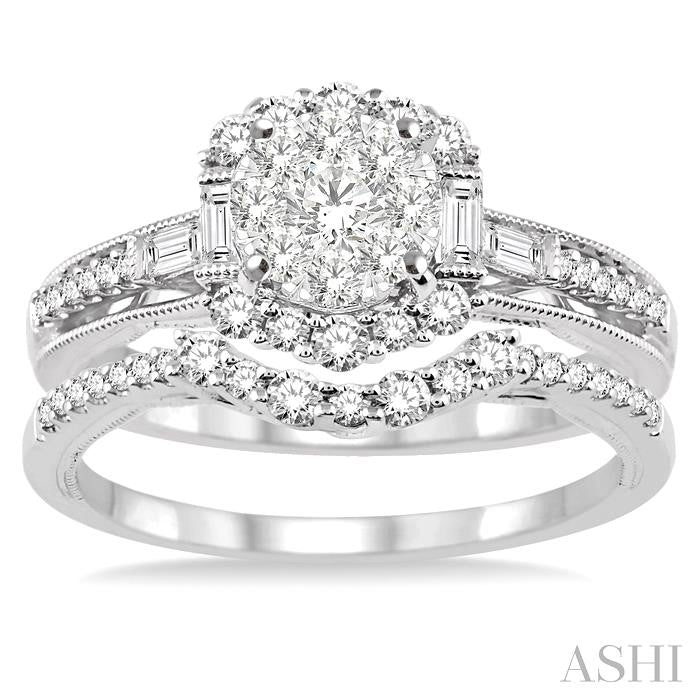 1 1/6 Ctw Diamond Lovebright Wedding Set with 7/8 Ctw Engagement Ring and 1/3 Ctw Wedding Band in 14K White Gold