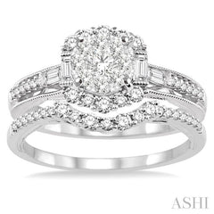 1 1/6 Ctw Diamond Lovebright Wedding Set with 7/8 Ctw Engagement Ring and 1/3 Ctw Wedding Band in 14K White Gold