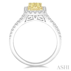 5/8 Ctw Round Cut Yellow and White Diamond Octagon Shape Lovebright Ring in 14K White and Yellow Gold