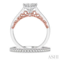 3/4 Ctw Lovebright Round Cut Diamond Wedding Set With 1/2 Ctw Pear Shape Two-Tone Engagement Ring and 1/5 Ctw Wedding Band in 14K White and Rose-Gold