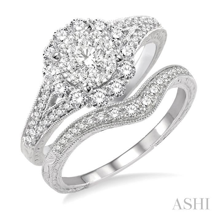 3/4 Ctw Diamond Lovebright Wedding Set with 5/8 Ctw Engagement Ring and 1/6 Ctw Wedding Band in 14K White Gold