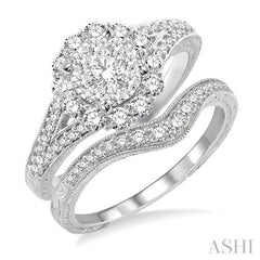 3/4 Ctw Diamond Lovebright Wedding Set with 5/8 Ctw Engagement Ring and 1/6 Ctw Wedding Band in 14K White Gold