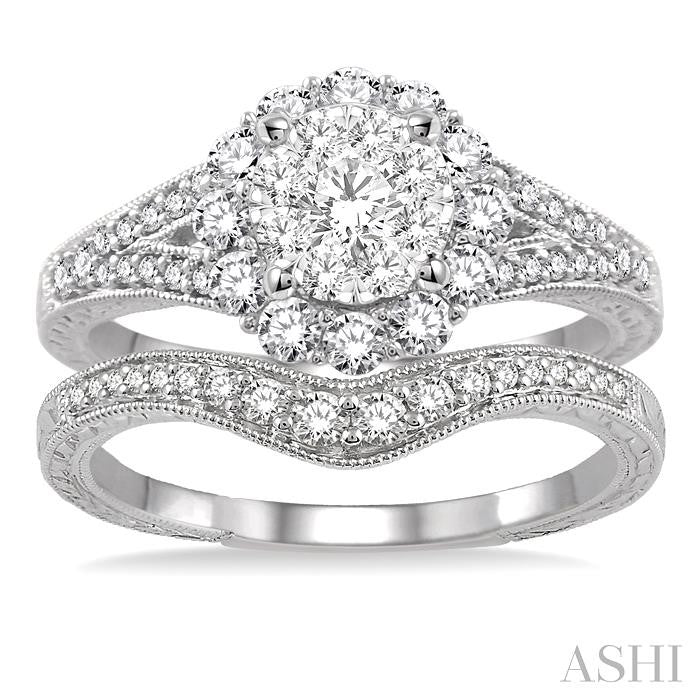 3/4 Ctw Diamond Lovebright Wedding Set with 5/8 Ctw Engagement Ring and 1/6 Ctw Wedding Band in 14K White Gold