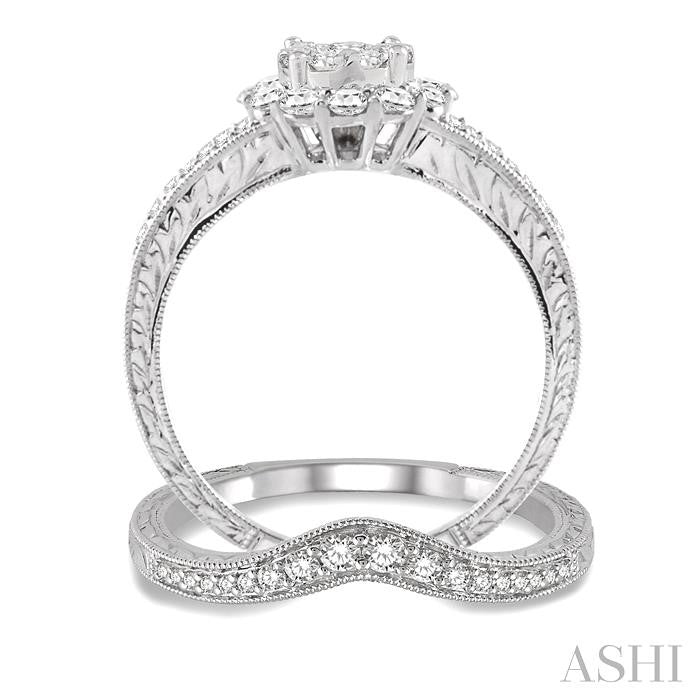 3/4 Ctw Diamond Lovebright Wedding Set with 5/8 Ctw Engagement Ring and 1/6 Ctw Wedding Band in 14K White Gold