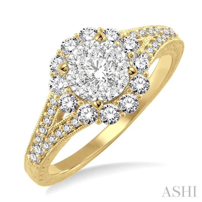 5/8 Ctw Diamond Lovebright Engagement Ring in 14K Yellow and White Gold
