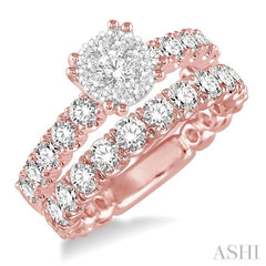 1 3/4 Ctw Diamond Lovebright Wedding Set with 1 Ctw Engagement Ring in Rose & White Gold and 3/4 Ctw Wedding Band in Rose Gold 14K