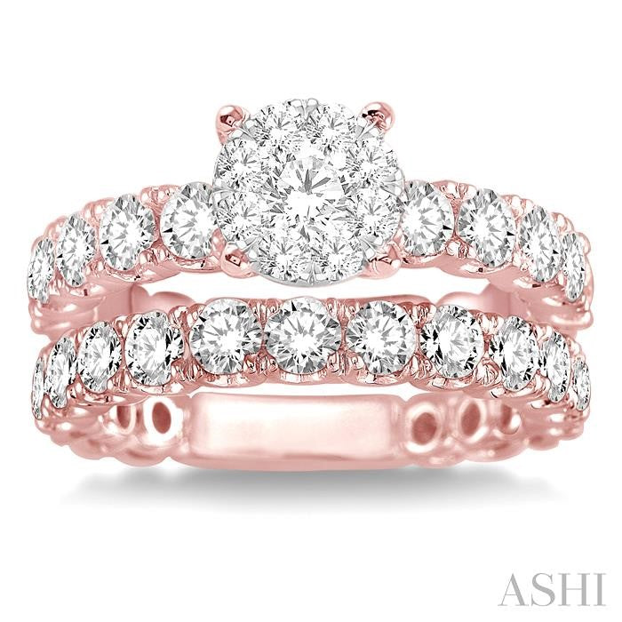 1 3/4 Ctw Diamond Lovebright Wedding Set with 1 Ctw Engagement Ring in Rose & White Gold and 3/4 Ctw Wedding Band in Rose Gold 14K