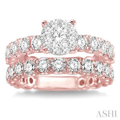 1 3/4 Ctw Diamond Lovebright Wedding Set with 1 Ctw Engagement Ring in Rose & White Gold and 3/4 Ctw Wedding Band in Rose Gold 14K