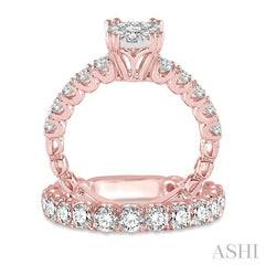 1 3/4 Ctw Diamond Lovebright Wedding Set with 1 Ctw Engagement Ring in Rose & White Gold and 3/4 Ctw Wedding Band in Rose Gold 14K