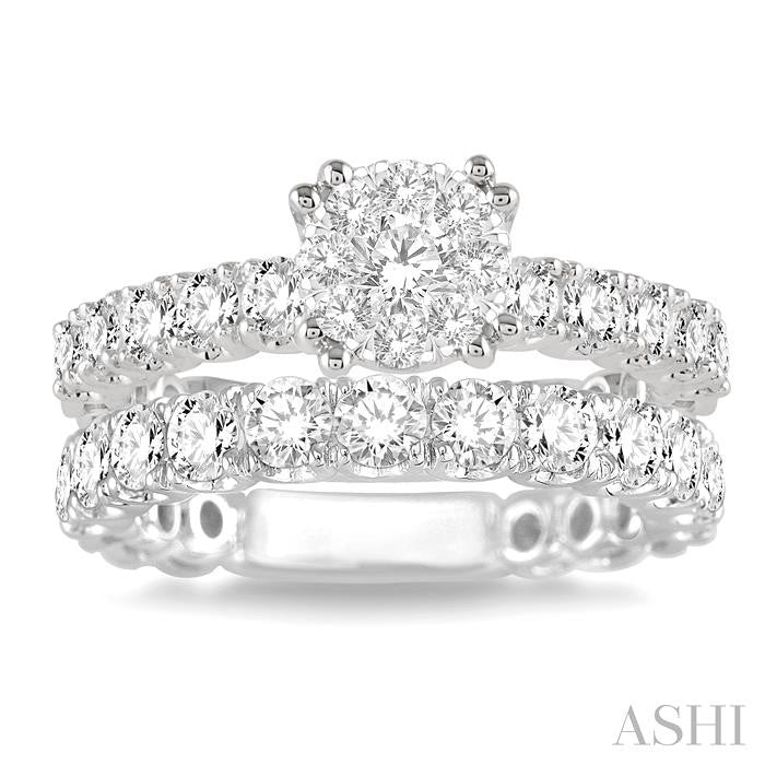 1 3/4 Ctw Diamond Lovebright Wedding Set with 1 Ctw Engagement Ring and 3/4 Ctw Wedding Band in 14K White Gold