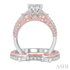 1 1/3 Ctw Diamond Lovebright Wedding Set with 1 Ctw Engagement Ring in White & Rose Gold and 1/3 Ctw Wedding Band in White and Rose Gold in 14K