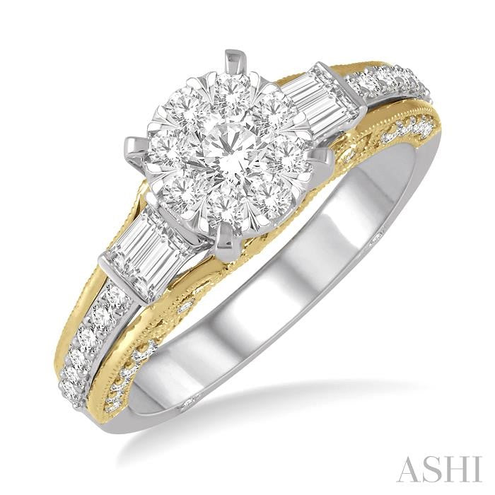1 Ctw Diamond Lovebright Engagement Ring in 14K White and Yellow Gold