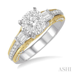 1 Ctw Diamond Lovebright Engagement Ring in 14K White and Yellow Gold