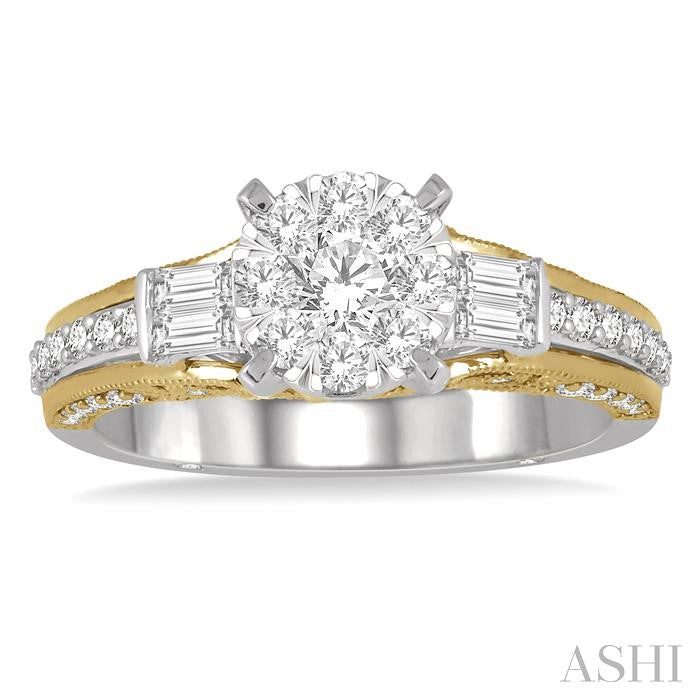 1 Ctw Diamond Lovebright Engagement Ring in 14K White and Yellow Gold
