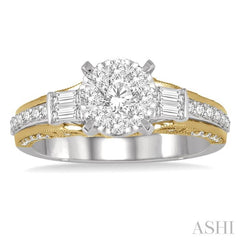 1 Ctw Diamond Lovebright Engagement Ring in 14K White and Yellow Gold