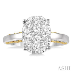 1 Ctw Round Diamond Lovebright Oval Solitaire Style Engagement Ring in 14K White and Yellow Gold