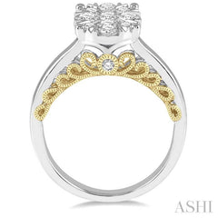1 Ctw Round Diamond Lovebright Oval Solitaire Style Engagement Ring in 14K White and Yellow Gold