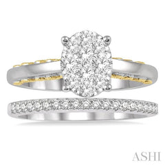 3/4 Ctw Lovebright Diamond Wedding Set in 14K With 1/2 Ctw Oval Shape Engagement Ring in White and Yellow Gold and 1/5 Ctw Wedding Band in White Gold