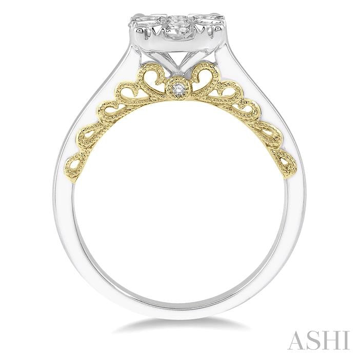 3/4 Ctw Round Diamond Lovebright Oval Solitaire Style Engagement Ring in 14K White and Yellow Gold