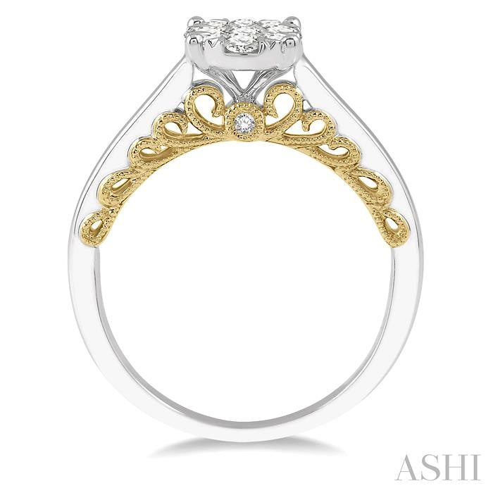 1/2 Ctw Round Diamond Lovebright Oval Solitaire Style Engagement Ring in 14K White and Yellow Gold