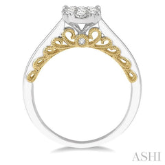 1/2 Ctw Round Diamond Lovebright Oval Solitaire Style Engagement Ring in 14K White and Yellow Gold