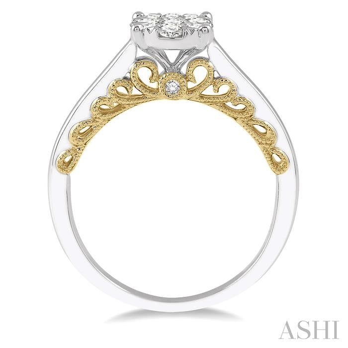 1/2 Ctw Round Diamond Lovebright Oval Solitaire Style Engagement Ring in 14K White and Yellow Gold