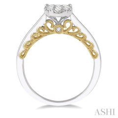 1/2 Ctw Round Diamond Lovebright Oval Solitaire Style Engagement Ring in 14K White and Yellow Gold