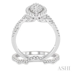 7/8 Ctw Lovebright Round Cut Diamond Wedding Set With 3/4 Ctw Marquise Shape Engagement Ring and 1/6 Ctw Triple Curve Wedding Band in 14K White Gold