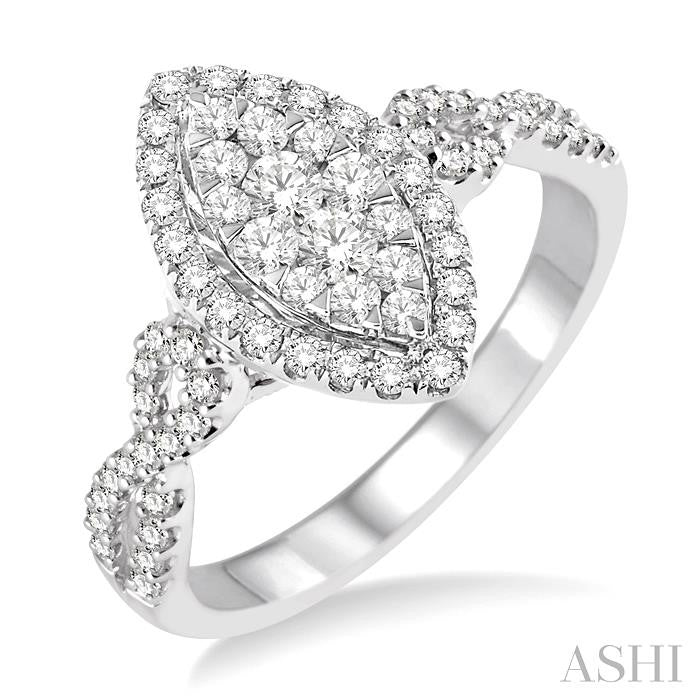 3/4 Ctw Marquise Shape Diamond Lovebright Ring in 14K White Gold