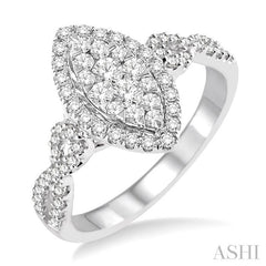 3/4 Ctw Marquise Shape Diamond Lovebright Ring in 14K White Gold